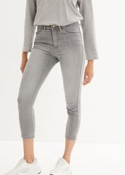 Dżinsy SKINNY 7/8 ze stretchem. Szare jeansy damskie bonprix, bez wzorów, z jeansu. Za 84.99 zł.