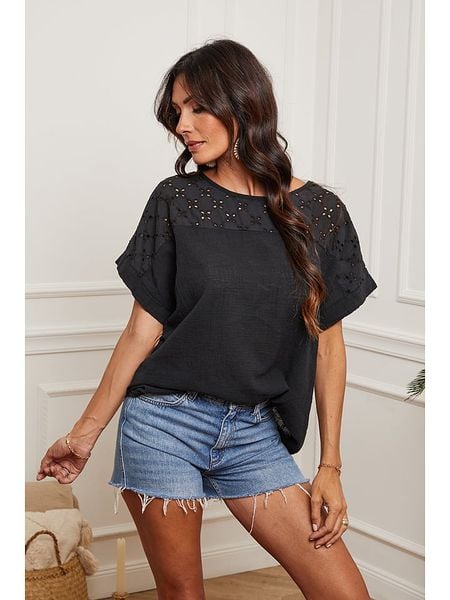 Fleur de Lin Koszulka "Lutarce" w kolorze czarnym rozmiar: L. Czarne bluzki damskie Fleur de Lin, l, bez wzorów, bez kołnierzyka, bez ramiączek. Za 87.40 zł.