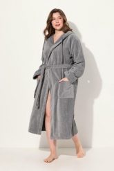 Damskie Szlafrok kaptur pasek trapezowy fason frotte. Szare szlafroki damskie Ulla Popken, bez wzorów, z bawełny, bez kaptura. Za 349.99 zł.