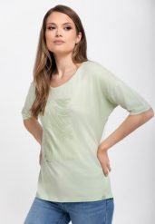 Luźna koszulka z nadrukiem, Comfort Fit, T-FEST. Zielone koszulki damskie Volcano, m, bez wzorów, z bawełny, bez kołnierzyka, bez ramiączek. Za 69.99 zł.
