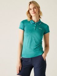 Regatta Funkcyjna koszulka polo "Remex II" w kolorze turkusowym rozmiar: 34. Niebieskie koszulki damskie Regatta, bez wzorów, z materiału, bez kołnierzyka, bez ramiączek. Za 41.39 zł.