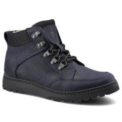 Granatowe Botki Nagaba Damskie Skórzane Buty. Niebieskie obuwie trekkingowe damskie Nagaba, z nubiku, bez zapięcia. Za 215.00 zł.