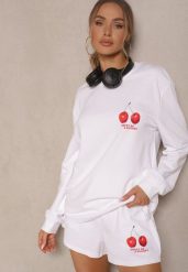 Biała Bluza z Bawełny o Klasycznym Kroju z Aplikacją w Wisienki Silzekia. Białe bluzy damskie Renee, l, z aplikacjami, z bawełny, bez kaptura. Za 119.99 zł.