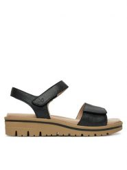 Caprice Sandały 9-28712-44 Czarny. Czarne sandały damskie Caprice, bez wzorów, ze skóry, bez obcasa, na koturnie, bez zapięcia. Za 239.99 zł.