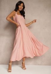 Różowa Rozkloszowana Sukienka z Wiskozy Ozdobiona Kwadratowym Dekoltem Avledia. Czerwone sukienki damskie Renee, bez wzorów, z wiskozy, eleganckie, bez ramiączek. Za 129.99 zł.