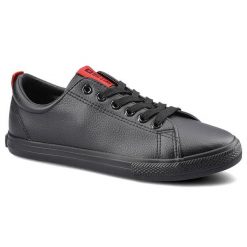 Trampki damskie Big Star, gładka skóra ekologiczna ze sznurowaniem i na płaskiej podeszwie, czarne, DD274687. Czarne trampki damskie Big Star, bez wzorów, z gumy, bez zapięcia. Za 99.99 zł.