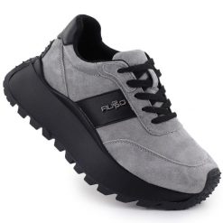 Skórzane półbuty damskie sneakersy na platformie szare Filippo DP6785. Szare półbuty damskie Filippo, bez wzorów, ze skóry, bez obcasa, na platformie, bez zapięcia. Za 179.99 zł.