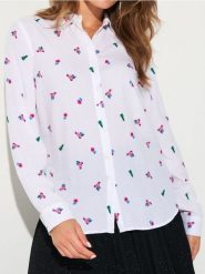 Koszula z motywem świątecznym - biały. Białe koszule damskie Sinsay, l, bez wzorów, wizytowe, bez kołnierzyka, bez ramiączek. Za 29.99 zł.