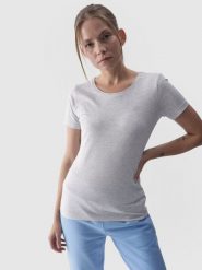4F T-shirt slim gładki damski - szary XXL. Szare t-shirty damskie 4F, xs, bez wzorów, z bawełny, bez kołnierzyka. W wyprzedaży za 29.99 zł.
