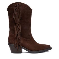 Kowbojki Badura. Brązowe botki damskie Badura, bez obcasa, na słupku, bez zapięcia. Za 429.99 zł.