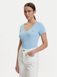 Tommy Jeans T-Shirt DW0DW17385 Niebieski jasny Slim Fit. Niebieskie t-shirty damskie Tommy Jeans, xs, bez wzorów, z bawełny, bez kołnierzyka. Za 149.99 zł.