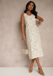 Beżowa Bawełniana Sukienka w Stylu Boho z Szydełkowymi Zdobieniami Baniella. Brązowe sukienki damskie Renee, z aplikacjami, z bawełny, boho, bez ramiączek. W wyprzedaży za 119.99 zł.