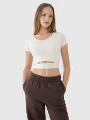 4F T-shirt crop top gładki damski - biały L. Białe t-shirty damskie 4F, l, bez wzorów, z bawełny, bez kołnierzyka. W wyprzedaży za 39.99 zł.