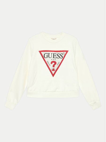 Guess Bluza J4YQ22 KA6R3 Écru Regular Fit. Bluzy dziewczęce Guess, z aplikacjami, z bawełny, bez ramiączek, bez kaptura. Za 99.99 zł.