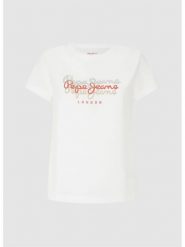 Pepe Jeans Koszulka w kolorze białym rozmiar: L. Białe bluzki damskie Pepe Jeans, l, bez wzorów, z bawełny, bez kołnierzyka, bez ramiączek. Za 100.99 zł.