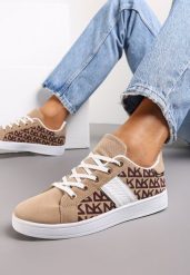 Beżowe Sneakersy z Printem Casica. Brązowe obuwie sportowe damskie Renee, bez zapięcia. Za 59.99 zł.