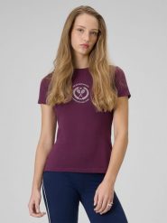 4F T-shirt slim z nadrukiem damski - czerwony S. Czerwone t-shirty damskie 4F, s, bez wzorów, z bawełny, bez kołnierzyka. Za 59.99 zł.