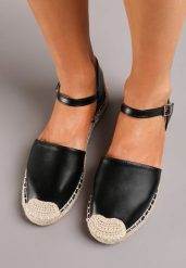 Czarne Płaskie Espadryle z Zakrytym Noskiem Ozdobione Plecionką Beliosa. Czarne espadryle damskie Born2be, bez wzorów, bez obcasa, na płaskiej podeszwie. Za 79.99 zł.