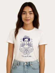 WOOOP Koszulka "Frida Kahlo Butterfly" w kolorze białym rozmiar: M. Białe bluzki damskie Wooop, m, bez wzorów, z bawełny, bez kołnierzyka, bez ramiączek. Za 87.19 zł.