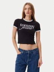 Tommy Jeans T-Shirt Script Ringer DW0DW20631 Czarny Slim Fit. Czarne t-shirty damskie Tommy Jeans, l, bez wzorów, z bawełny, bez kołnierzyka. Za 129.99 zł.