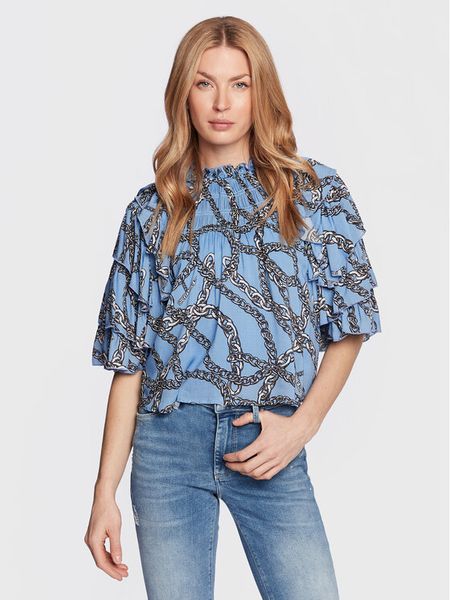 Silvian Heach Bluzka GPP23181BL Niebieski Regular Fit. Niebieskie bluzki damskie Silvian Heach, bez wzorów, z wiskozy, bez kołnierzyka, bez ramiączek. Za 769.99 zł.