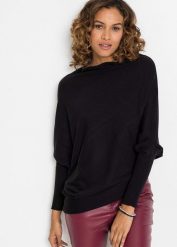 Sweter kimonowy. Czarne swetry klasyczne damskie bonprix, bez kołnierzyka. Za 54.99 zł.
