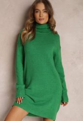 Zielona Sukienka Wełniana Oversize z Golfem Revite. Zielone sukienki damskie Renee, bez wzorów, z wełny, eleganckie, bez ramiączek. W wyprzedaży za 151.99 zł.