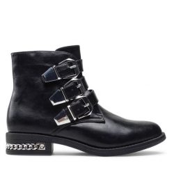 Botki DeeZee. Czarne botki damskie DeeZee, bez obcasa, na płaskiej podeszwie, bez zapięcia. Za 169.99 zł.