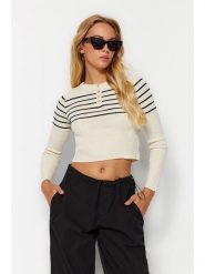 Trendyol Sweter w kolorze kremowo-granatowym rozmiar: S/M. Brązowe swetry klasyczne damskie Trendyol, m, ze splotem, bez kołnierzyka. Za 30.42 zł.