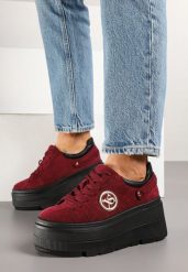 Bordowe Sneakersy Vices na Grubej Podeszwie z Metaliczną Ozdobą Tatorelis. Czerwone obuwie sportowe casual damskie Born2be, z jeansu. Za 119.99 zł.