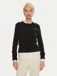 Tommy Hilfiger Sweter WW0WW43586 Czarny Regular Fit. Czarne swetry klasyczne damskie Tommy Hilfiger, m, z wełny, bez kołnierzyka. Za 489.99 zł.