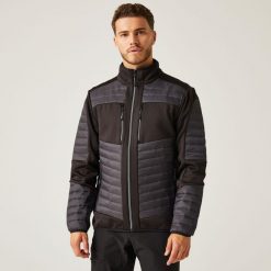 Kurtka robocza hybrydowa unisex E-Volve. Szare kurtki damskie Regatta, bez wzorów, z tkaniny, bez kaptura. W wyprzedaży za 419.99 zł.