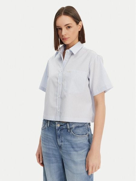 Guess Koszula W5GH98 WH7Q1 Niebieski Regular Fit. Niebieskie koszule damskie Guess, s, z aplikacjami, z bawełny, bez kołnierzyka, bez ramiączek. Za 149.99 zł.