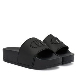 Klapki Liu Jo. Czarne klapki damskie Liu Jo, bez wzorów, bez obcasa, bez zapięcia. Za 279.99 zł.