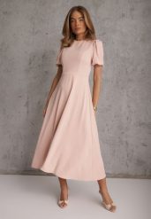 Różowa Rozkloszowana Sukienka Koktajlowa VICES na Krótki Rękaw Nessesha. Czerwone sukienki damskie Renee, bez wzorów, eleganckie, bez ramiączek. Za 199.99 zł.