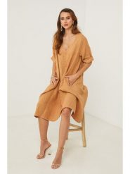 Fleur de Lin Sukienka w kolorze pomarańczowym rozmiar: L. Pomarańczowe sukienki damskie Fleur de Lin, bez wzorów, ze lnu, bez ramiączek. Za 204.95 zł.