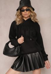 Czarna Dzianinowa Bluza Ocieplana z Nadrukiem Invta. Czarne bluzy damskie Renee, l, bez wzorów, z dzianiny, bez kaptura. Za 99.99 zł.