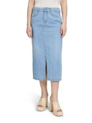 CARTOON Spódnica dżinsowa w kolorze błękitnym rozmiar: 42. Niebieskie spódnice damskie Cartoon, na co dzień, bez wzorów, z bawełny, klasyczne, midi. Za 105.14 zł.