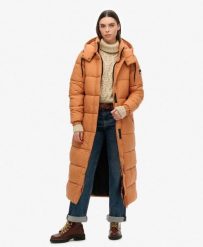 Długi płaszcz pikowany z ripstopu. Brązowe płaszcze damskie Superdry, l, bez wzorów, bez kaptura. Za 543.70 zł.