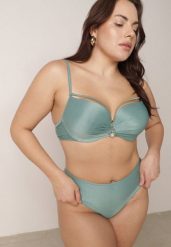 Jasnozielone Bikini Majtki Figi i Biustonosz z Paskami i Perłową Aplikacją Cahresha. Zielone bikini Born2be, z aplikacjami. Za 109.99 zł.