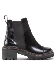 See By Chloé Botki SB33082A Czarny. Czarne botki damskie See By Chloé, z lakierowanej skóry, bez obcasa, na słupku, bez zapięcia. Za 1,929.00 zł.