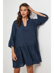Lin Passion Lniana sukienka w kolorze granatowym rozmiar: 36/38. Niebieskie sukienki damskie Lin Passion, bez wzorów, ze lnu, klasyczne, bez ramiączek. Za 173.99 zł.