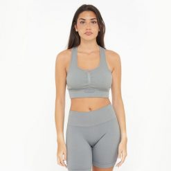 Crop top sportowy ICONIC. Szare biustonosze sportowe damskie LEGEA, bez wzorów, z elastanu. W wyprzedaży za 72.00 zł.