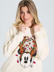 Bluza Myszka Miki - kremowy. Białe bluzy damskie Sinsay, l, bez wzorów, z kapturem. Za 49.99 zł.
