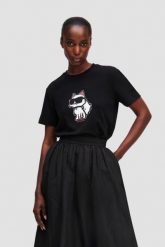 KARL LAGERFELD Czarny damski t-shirt Ikon Sketch Choupette. Czarne t-shirty damskie KARL LAGERFELD, xs, bez wzorów, z materiału, bez kołnierzyka. W wyprzedaży za 249.99 zł.