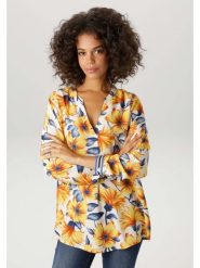 Aniston Bluzka w kolorze żółto-granatowym rozmiar: 40. Żółte bluzki damskie Aniston, bez wzorów, z wiskozy, bez kołnierzyka, bez ramiączek. Za 130.99 zł.