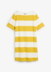 Sukienka T-shirtowa z czystej bawełny organicznej. Żółte sukienki damskie bonprix, bez wzorów, z bawełny, bez ramiączek. Za 77.99 zł.