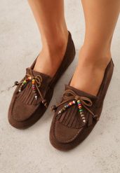 Brązowe Mokasyny VICES z Wkładką ze Skóry Naturalnej i Ozdobnymi Koralikami Neni. Brązowe mokasyny damskie Born2be, z jeansu, bez obcasa. Za 89.99 zł.