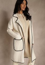 Beżowy Kardigan z Haftowaną Lamówką Tuscele. Brązowe kardigany damskie Renee, s, bez wzorów, z jeansu. Za 129.99 zł.