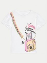 Guess T-Shirt K4GI13 K6YW4 Biały Regular Fit. Białe koszulki i t-shirty dziewczęce Guess, z aplikacjami, z bawełny, bez kołnierzyka, bez ramiączek. Za 139.99 zł.